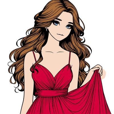 realistic girl in flowy silky prom dress