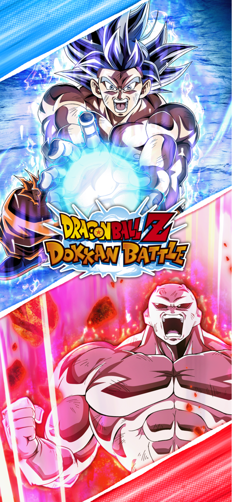 DRAGON BALL Z DOKKAN BATTLE - Arte promocional de Dragon Ball Z Dokkan Battle com Goku em forma de Instinto Superior e Jiren