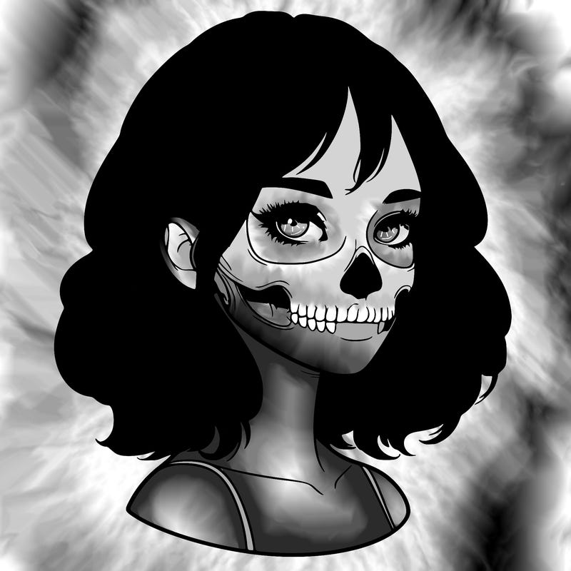 realistic girl with skull