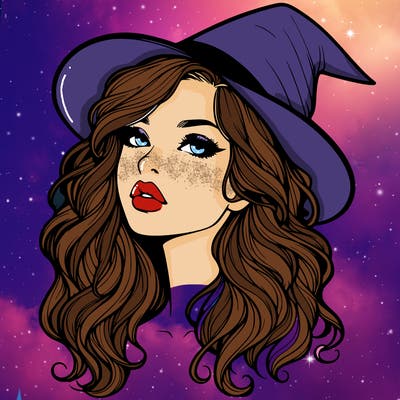 realistic witch girl with wavy hair and lips