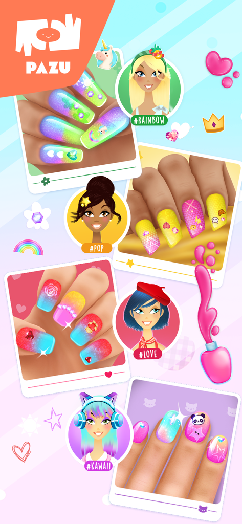 Girls Nail Salon - Kids Games - Colorful nail art designs and character styles in the Girls Nail Salon mobile game for kids