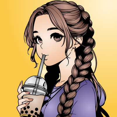 realistic girl with braided hair drinking boba
