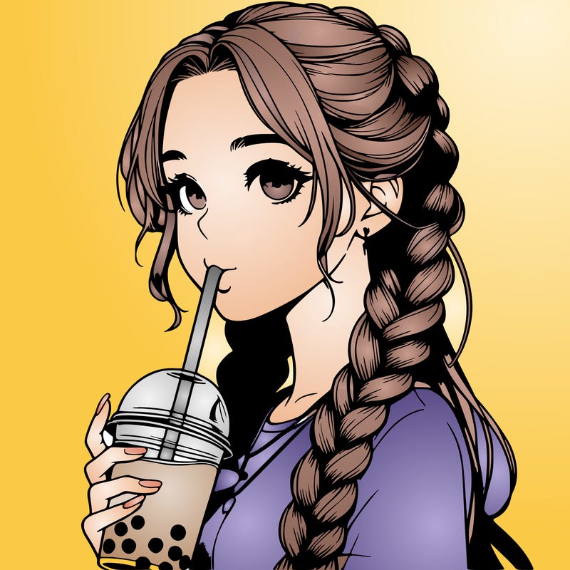 realistic girl with braided hair drinking boba