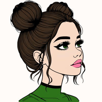 realistic girl with buns on the top of her head