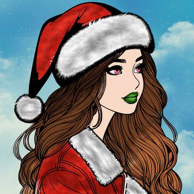 realistic girl in santa hat