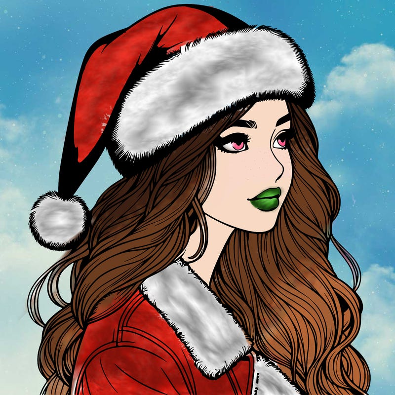 realistic girl in santa hat