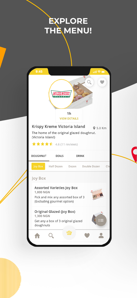 OyaNow app showing Krispy Kreme donut menu for delivery in Nigeria.