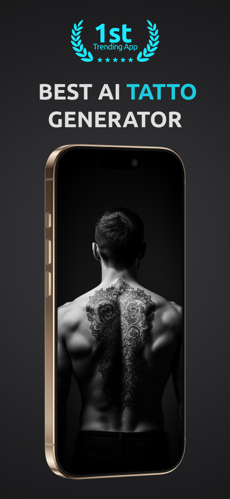 Beste KI-Tattoo-Generator-App, die ein detailliertes Rückentattoo-Design auf einem Handybildschirm zeigt