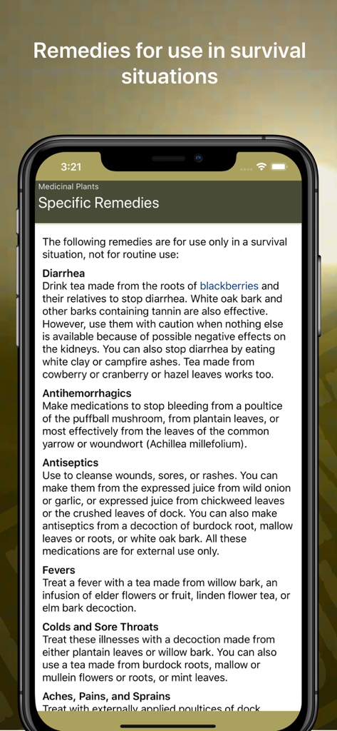 Wild Plant Survival Guide - Application Guide de survie aux plantes sauvages présentant des remèdes à base de plantes pour les situations de survie