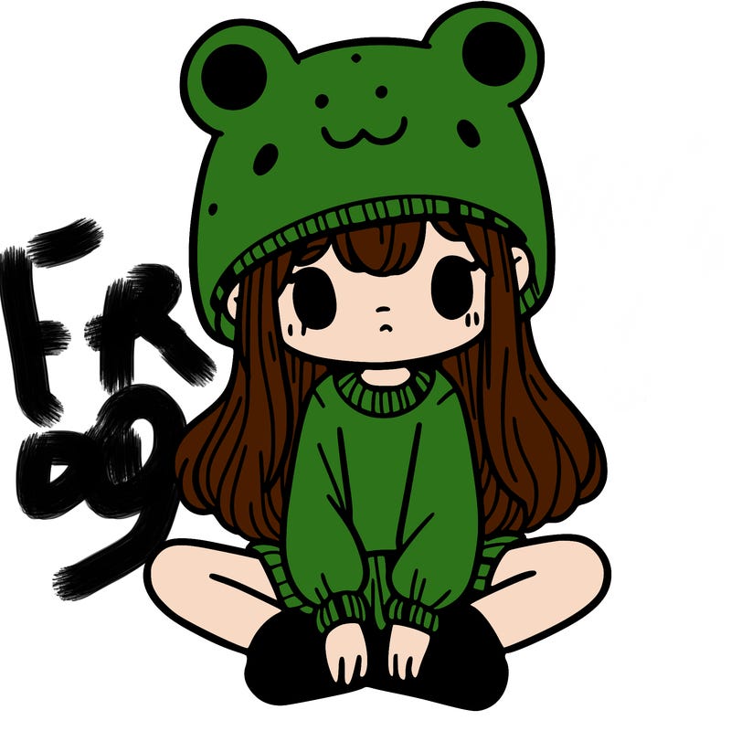 a girl wearing a frog hat and some frog socks
