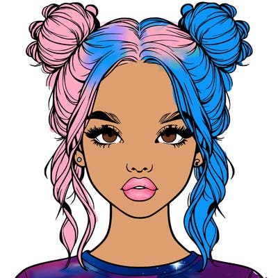 realistic girl with two buns in hair and lips