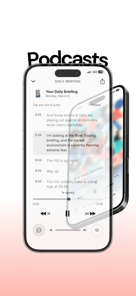 Scout: Your Daily Brief - Scout app's custom daily briefing podcast feature with synchronized news transcript