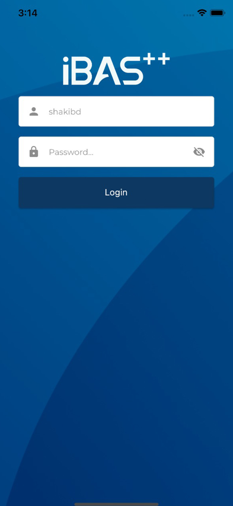 iBAS Pay - iBAS Pay mobile application login interface with username and password fields