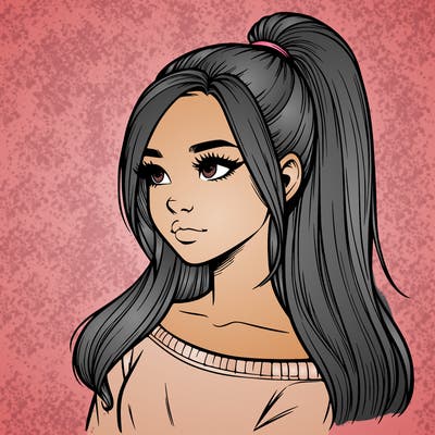 realistic girl with a high ponytail