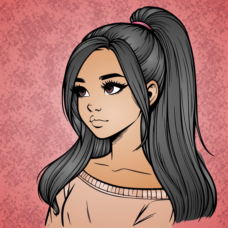 realistic girl with a high ponytail