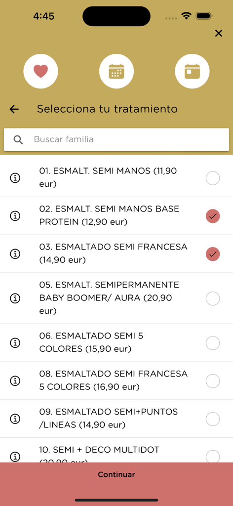 Hello Nails - Oberfläche der Hello Nails App zur Auswahl von Maniküre- und Nagelkunst-Dienstleistungen mit Preisen