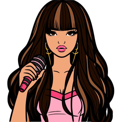 woman pop singer with bangs and long hair