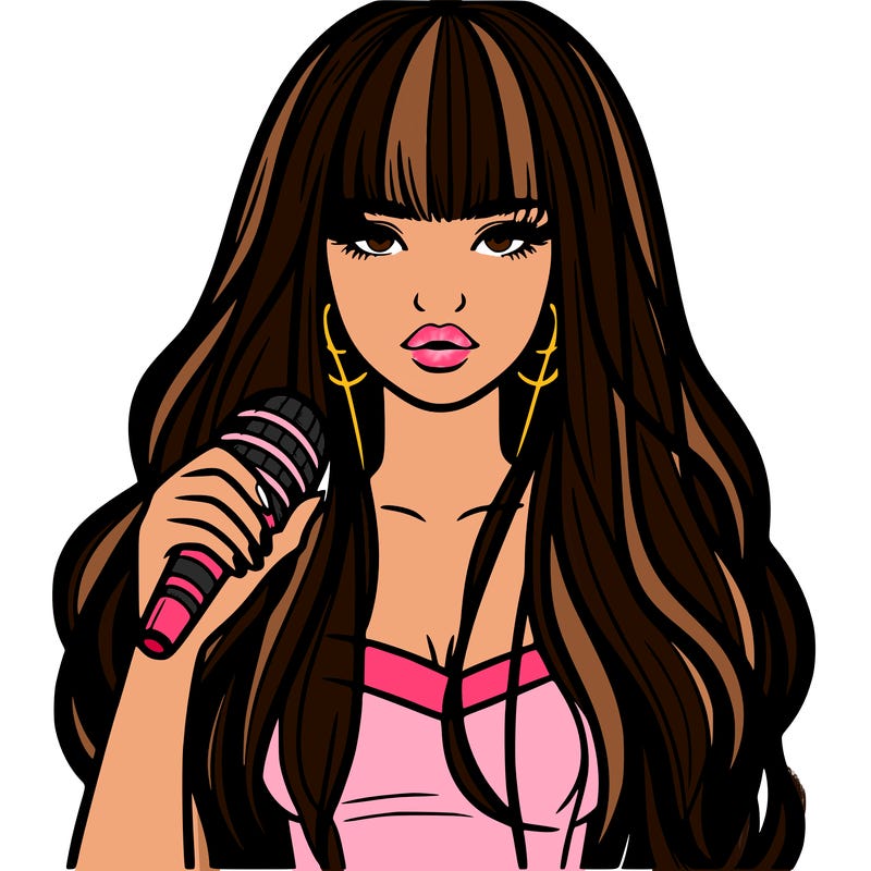 woman pop singer with bangs and long hair