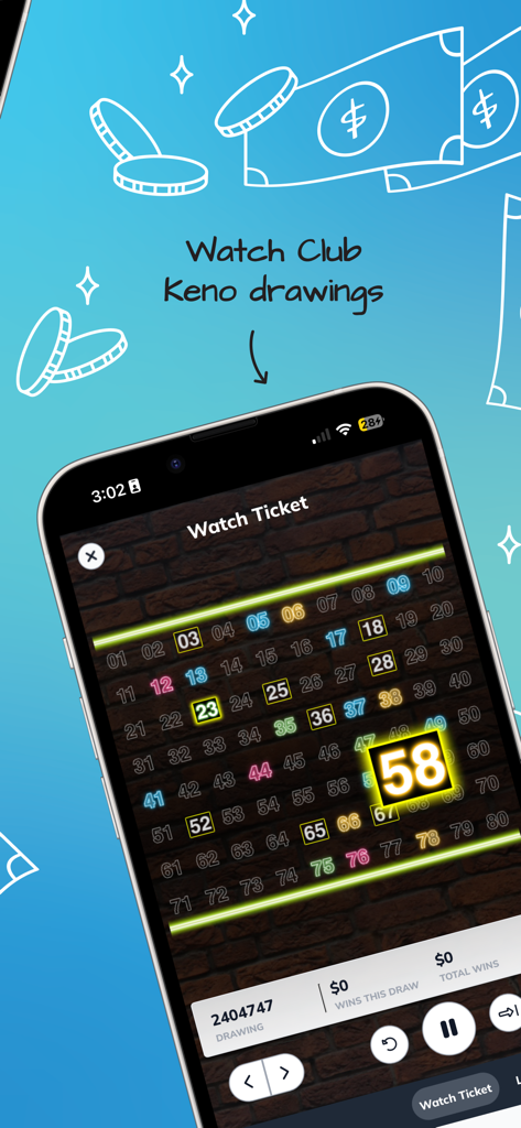 Smartphone displaying a live Club Keno drawing in the Michigan Lottery mobile app