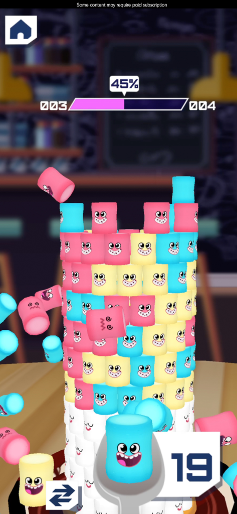 Colorful marshmallow characters with faces in a stacking mini game on Budge GameTime