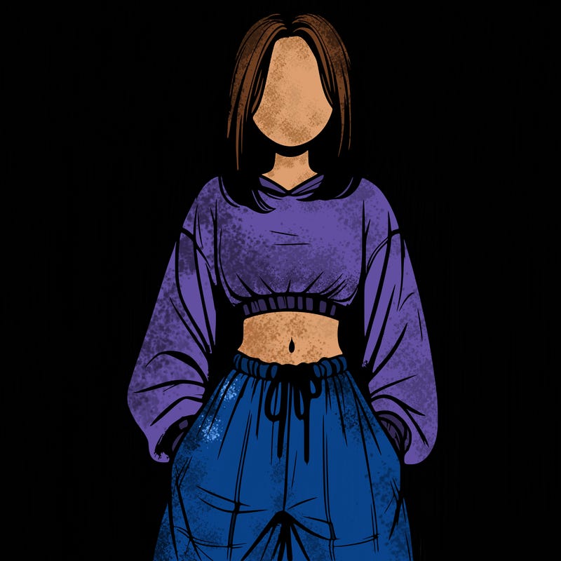 realistic girl faceless with baggy pants and a crop top