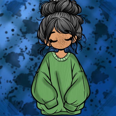 girl with baggy sweatshirt and messy bun