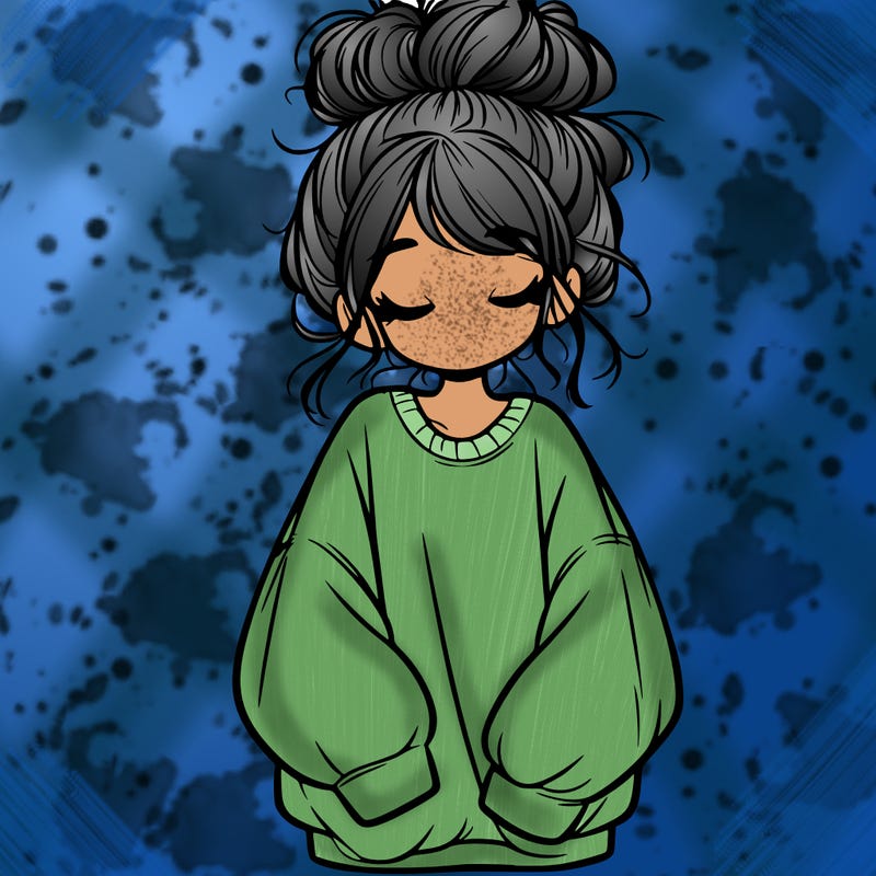 girl with baggy sweatshirt and messy bun