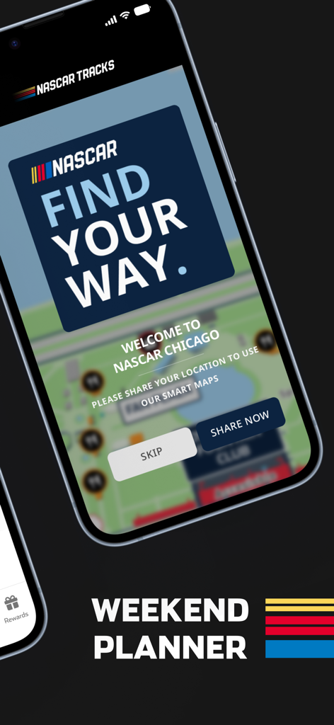 NASCAR Tracks - NASCAR Tracks app navigation screen showing smart maps for event attendees