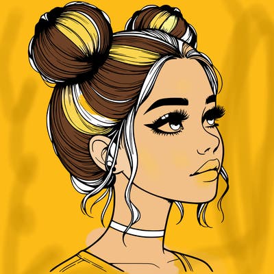 realistic girl with buns on the top of her head