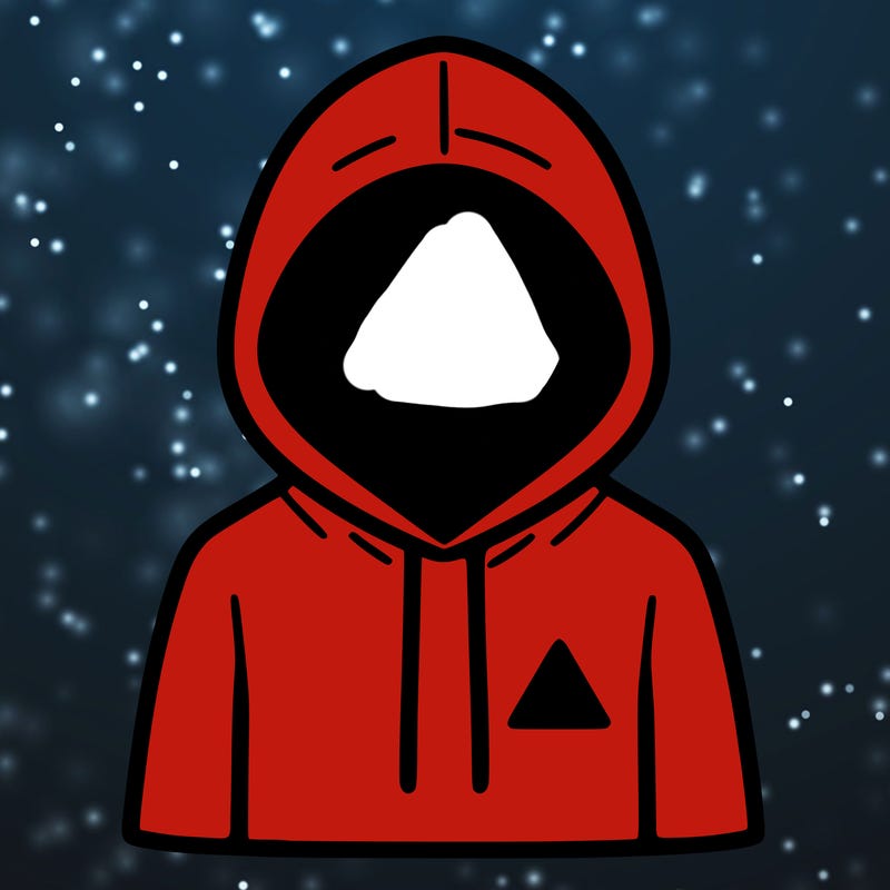 a person with non face waering a hoodie with a small triangle symbol