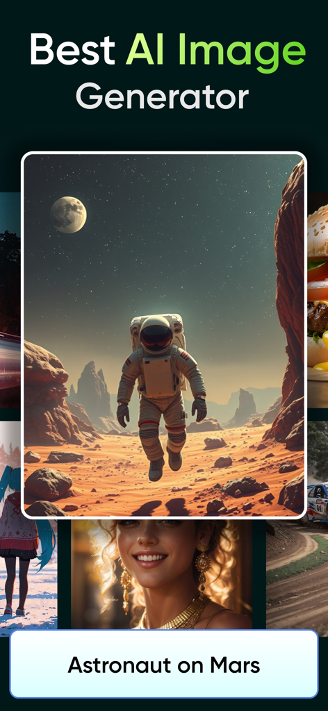 Bernard AI - Genius ChatLLM - Bernard AI app interface showing the AI image generator feature with an astronaut on Mars