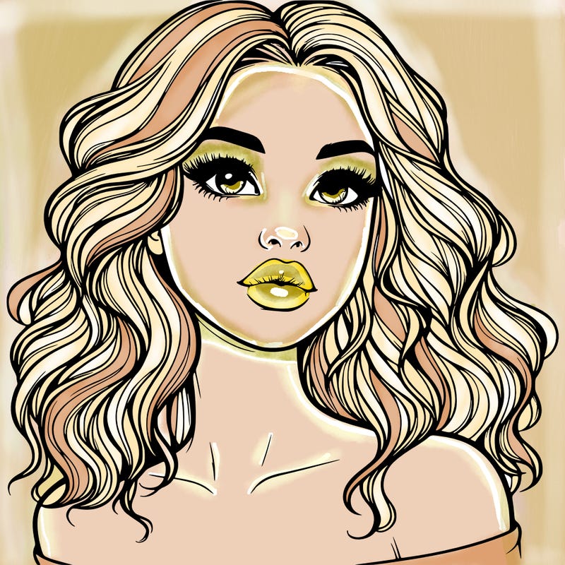 realistic girl with wavy hair and lips