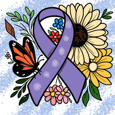 cancer awareness symbol with flowers and butterflies