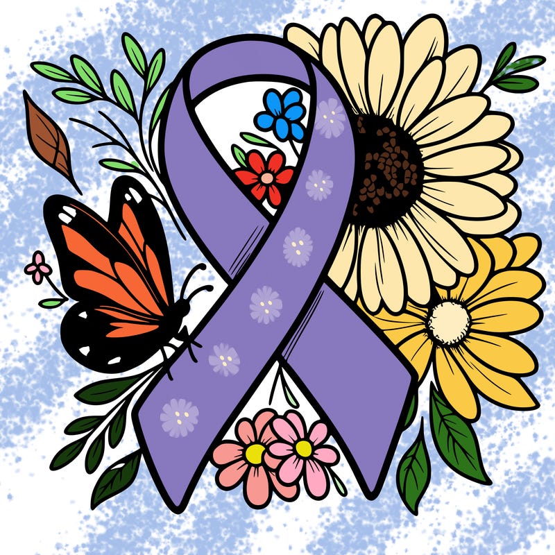 cancer awareness symbol with flowers and butterflies
