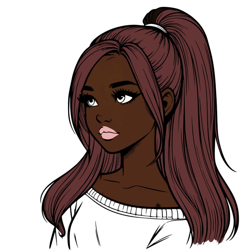 realistic girl with a high ponytail