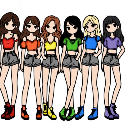 a group of girls wearing crop tops and shorts