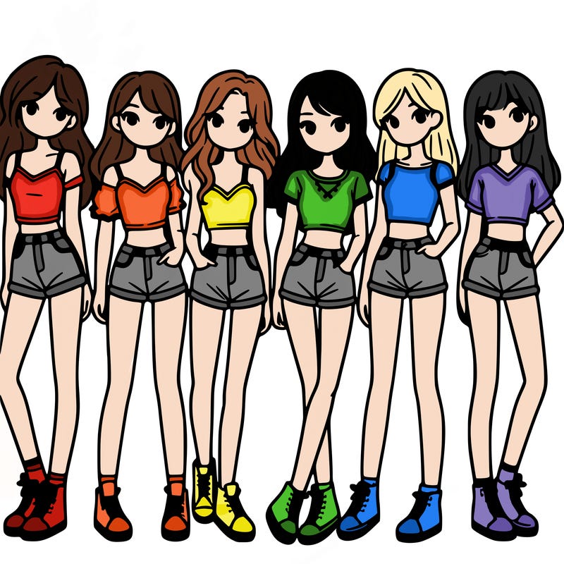 a group of girls wearing crop tops and shorts