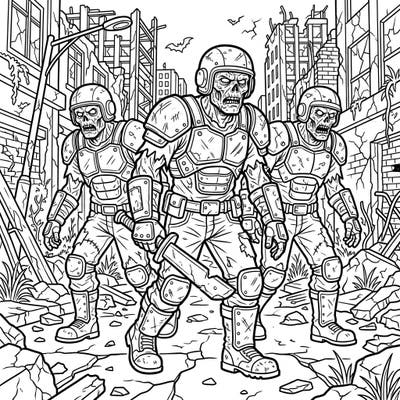 Immerse yourself in a thrilling post-apocalyptic world with this armored zombie coloring page, thoughtfully designed for senior enthusiasts. Featuring bold lines and mature themes, it provides a unique and stimulating artistic adventure.