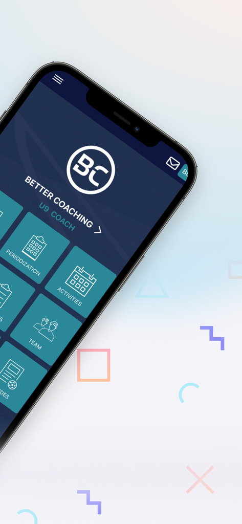 Better Coaching app dashboard on a smartphone showing training and team management features for a youth soccer coach