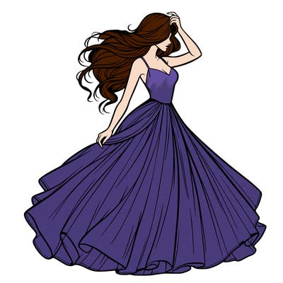 realistic woman with dress flowing in the wind