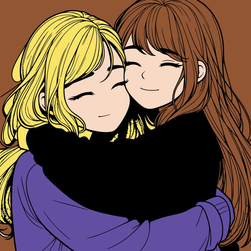 realistic two girls hugging
