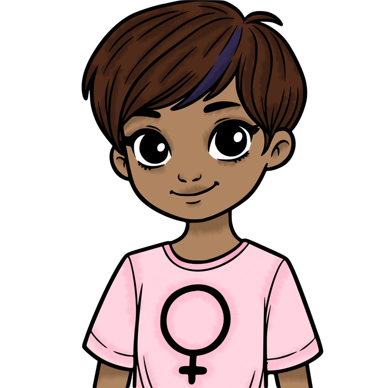 girl with pixie cut and feminist shirt
