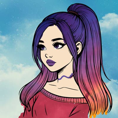 realistic girl with a high ponytail