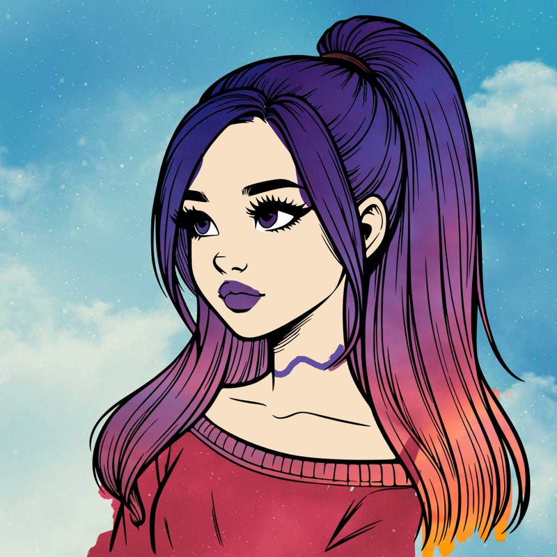 realistic girl with a high ponytail