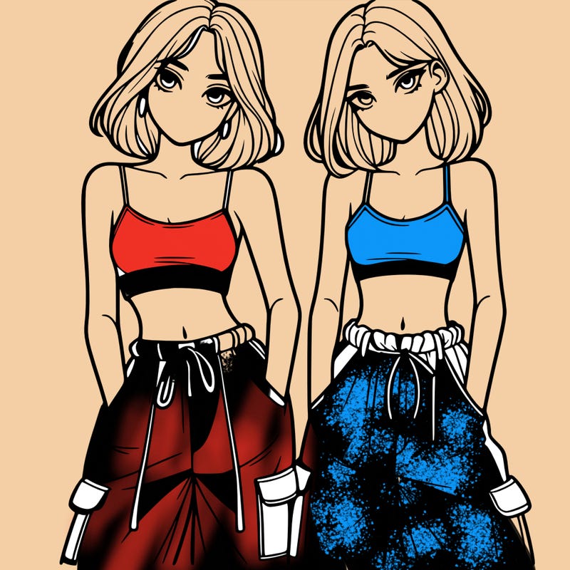 two girls with crop top with baggy pants