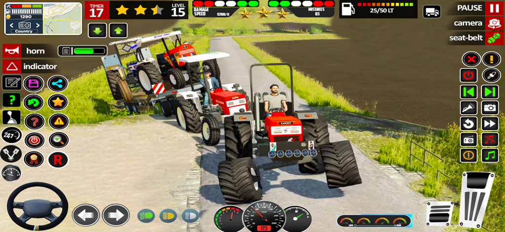 Tractor Games: Tractor Driving - A tractor driving simulation game showing tractors on a rural road with a driving interface