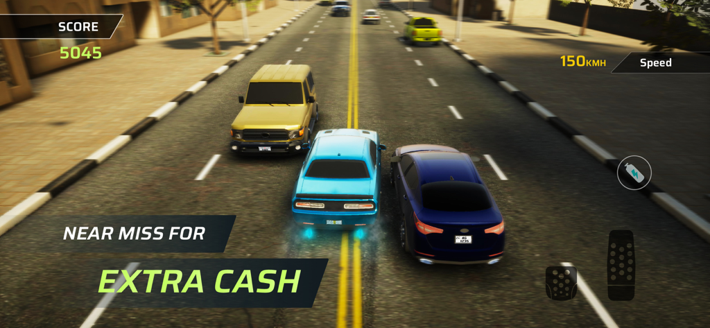 Crazy Line Driver - 3D - A car performing a near miss in highway traffic for a cash bonus in Crazy Line Driver 3D