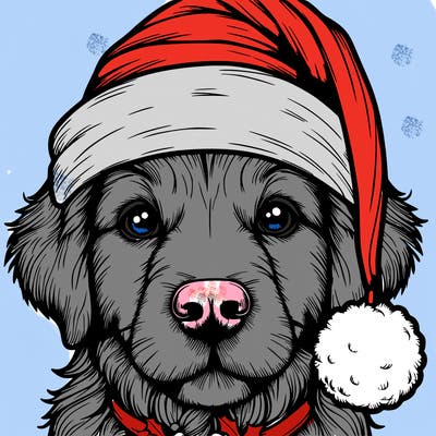 realistic dog with a christmas hat