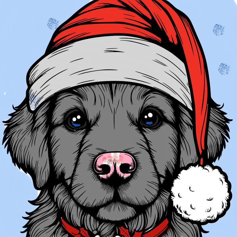 realistic dog with a christmas hat