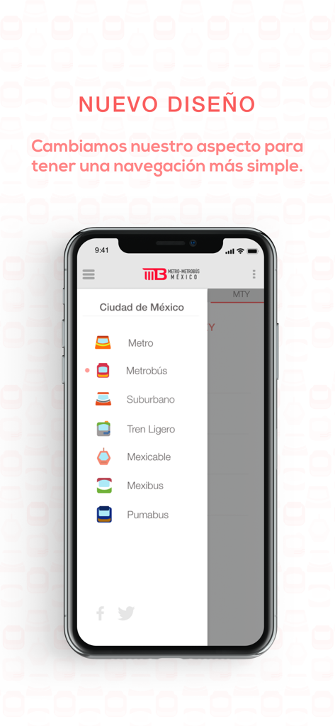 Metro - Metrobús México - Mobile app interface showing public transport options in Mexico City